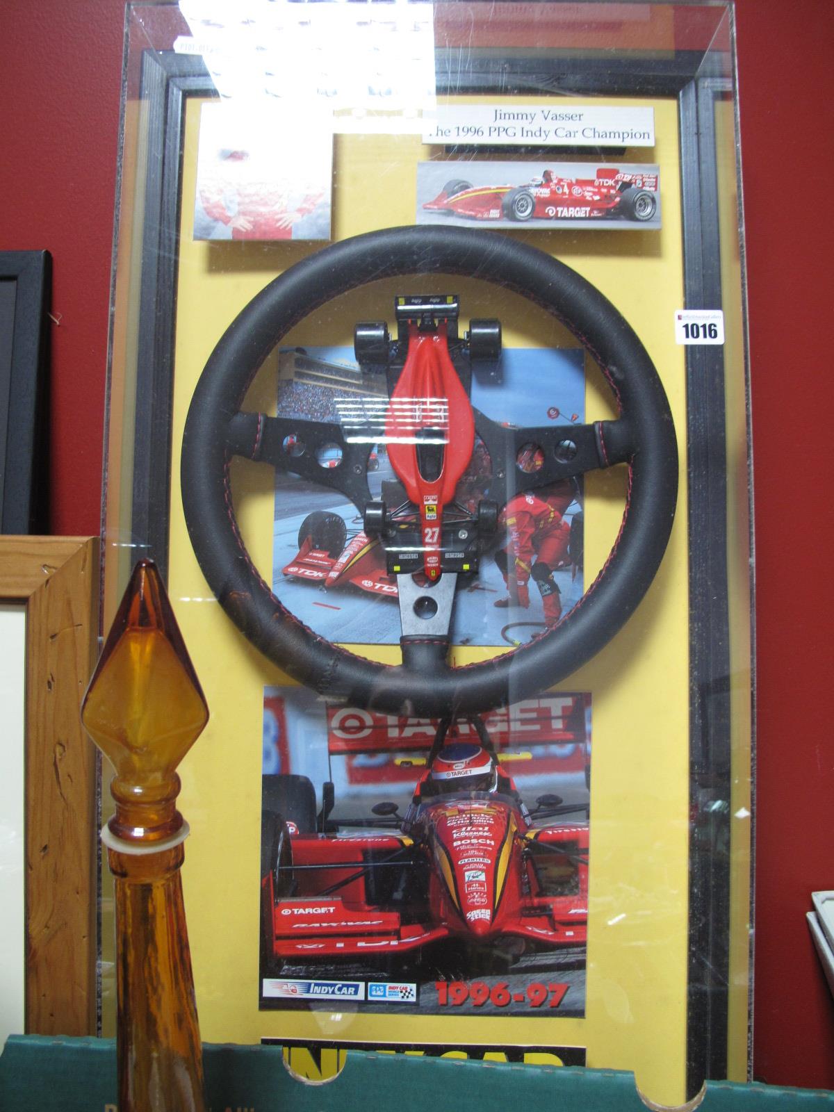 Jimmy Vasser 1996 PPG Indy Car Champion, framed motor racing related montage.