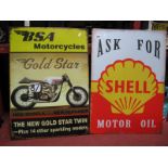 'B.S.A.' and 'Ask For Shell' Metal Wall Signs. (2)