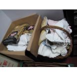 A Quantity of Linens, towels, etc in basket and box.
