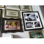 A Signed Framed Photograph of Jack Charlton, plus XIX Century mirror with painted flowers.