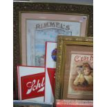Schlitz Beer x three card signs from 1991, 35 x 56cm. Modern Rimmel's and Pietromarchi prints. (5)