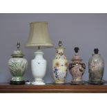 Five Modern Pottery Table Lamps, varying designs (one shade)