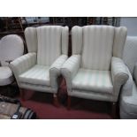 A Pair of Armchairs, in a striped upholstery.
