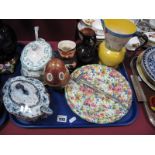 A Midwinter Chintz Cake Stand, Art Deco jug vase, German monk jug, Past Times egg etc:- One Tray