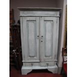 Shabby Chic Painted French Wardrobe, with a stepped cornice, panelled doors, two small drawers, on