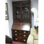 XIX Century and Later Mahogany Bureau Bookcase, the top with astragal doors, bureau with a fall