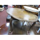 A Pair of Patio Chairs, oak coffee table, painted table, and cake stand. (5)