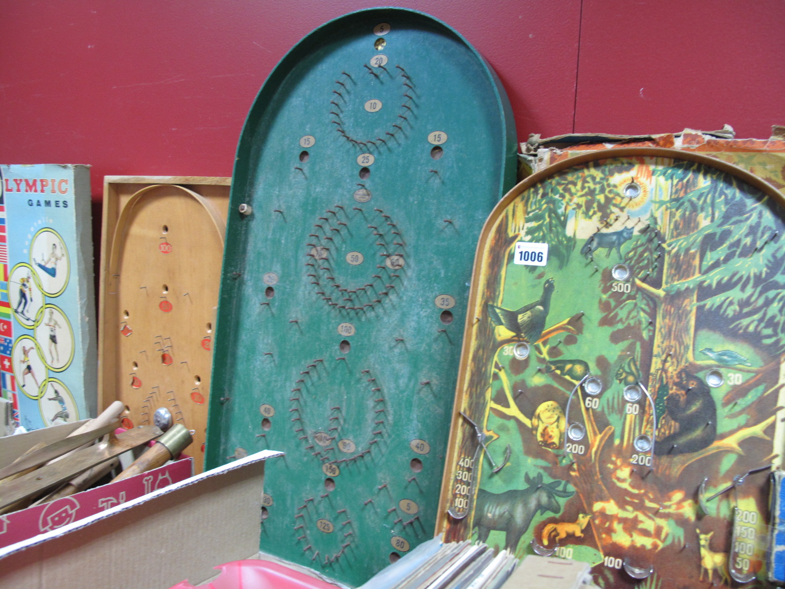 Four Vintage Bagatelle Boards, including an 'Olympic Games' model from the 1950's and an earlier