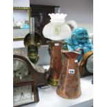 A Victorian Brass Paraffin Lamp with Reflector, a further lamp with moulded white glass shade, and