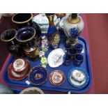 Limoges, Greek and other ceramics, blue glass liqueur decanter, five toys etc:- One Tray
