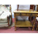 A Standard Lamp and Oak Two Drawers Side Table. (2)