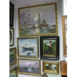 Circleef? Continental Oil on Canvas, of fishing boats, signed lower left; togther with two other oil