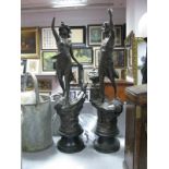 A Pair or Circa 1900 Spelter Figures of Industry, raised on ebonised socles (damaged) (2)