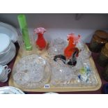 Lead Crystal Dressing Table Trays, powder bowls, coloured glass swan, friggers:- One Box