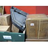 A Wooden Four Tray Cigar Presentation Box, wooden cigar boxes, a wooden stringer instrument.