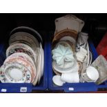A Quantity of Pottery Plates, leaf wall pocket etc:- Two Boxes