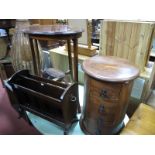 An Edwardian Inlaid Mahogany Occasional Table, magazine rack, four drawer drum table. (3)