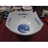 Chinese Blue and White Pottery Bowl, the exterior featuring figures in garden scenes within