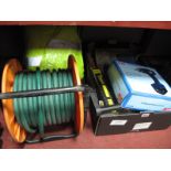 High Vis Weather Proof Jacket, garden hose reel, hand riveter, screw driver and socket set, files,