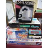 Six Boxed Retro Technology Toys, including Tandy Robie Junior, Computrain Bar Code System.