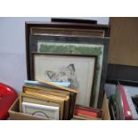 A Quantity of Prints, shares certificate, map, needlework, Pollyanna Pickering print etc:- One Box