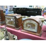A 1930's Style Oak Cases Mantel Clock, rectangular silvered dial, Roman numerals, and another Art