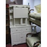 Cream Painted Dresser, slender drop leaf table, two stools. (4)