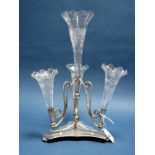 A Cooper Bros Plated Four Flute Epergne, each removable flute with wavy rim and etched floral