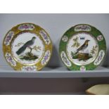 A Pair of Mid XIX Century Paris Porcelain Dessert Plates, each painted with named exotic birds,