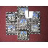 A Set of Seven Mintons Pottery Tiles, c.1880, designed by J Moyr-Smith, printed in underglaze