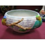 A Newport Pottery Clarice Cliff Ribbed Circular Bowl, moulded with Budgerigars, printed mark,