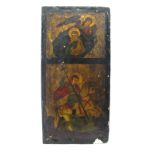 An Orthodox Painted Icon, possibly early XIX Century, painted with St George and the dragon and a