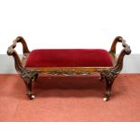 A Mid XIX Century Rosewood Window Seat, with shaped and carved scroll supports, drop-in seat, carved