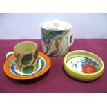 A Wilkinson Ltd Clarice Cliff Fantasque Pottery Coffee Can and Saucer in the 'Umbrella' Pattern, the