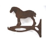 A Vintage Metal Heavy Horse Farm Sign, in the form of a bracket surmounted by a shire horse, 40cm