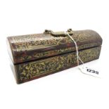 A Mid XIX Century Boulle Rectangular Box, with domed hinged cover and carrying handle, the mottled