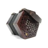 A Mid XIX Century C. Wheatstone Forty-Six Key Hexagonal Concertina, No. 27101, with fret carved