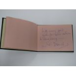 A Small Autograph Book, to include Diana Rigg, Judi Dench, Henry Kelly etc (unverified).