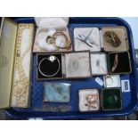 Costume Jewellery, including Victorian and later brooches, dress rings, 9ct gold cased wristwatch,