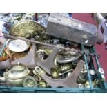 Brass and Copper Decorative Wares, shoe lasts, brass charger, plated condiments etc:- One Box