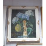 Winifred. M. Dexter, Still Life of Ginger Jar, Oriental Figure and Flowers, oil on canvas, signed
