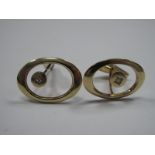 A Pair of Stylish 1970's 9ct Gold Diamond Set Gent's Cufflinks, each of oval openwork design, with