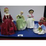 Royal Doulton China Figurines 'Monica', 'Sharon', 'Fair Maiden' and Worcester China 'Grandmothers