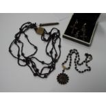 Garnet Set Pendants, bar brooch, a four row bead necklace etc.