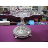 A Large Table Centrepiece, the large removable pressed shallow glass dish (29.5cm diameter),