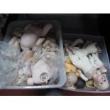 Two Boxes of Artist Bisque Doll's Hospital Parts, including heads, limbs, bodies and associated