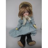 A Porcelain Headed Doll by Armand Marseille of Germany, head stamped '1894, AM2 DEP', fixed eyes