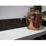 A XIX Century Copper Pan, lid with a handle, twin handles to the side of pan; together with a XVII-