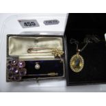 A Vintage Gent's Tie Pin, of flowerhead design, in original fitted case, a similar brooch, a