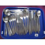 A CB&S Stainless Steel Part Canteen of Cutlery, of plain retro elongated design:- One Tray